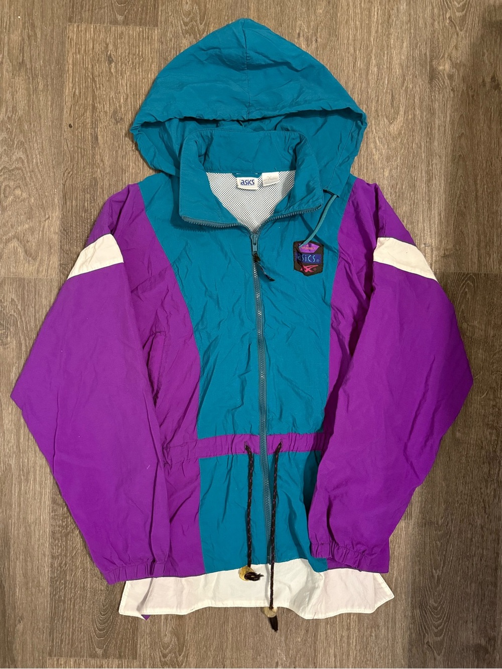 ASICS 90’s Vintage Teal & Purple Hooded Windbreaker Jacket